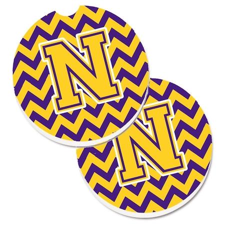 Carolines Treasures Letter N Chevron Purple and Gold Set of 2 Cup Holder Car Coaster CJ1041-NCARC